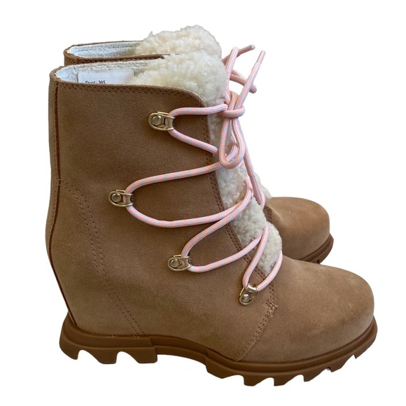 NEW sorel Joan of Arctic III Shearling Trim Waterproof Wedge leather Boot 5 36 - Picture 7 of 16